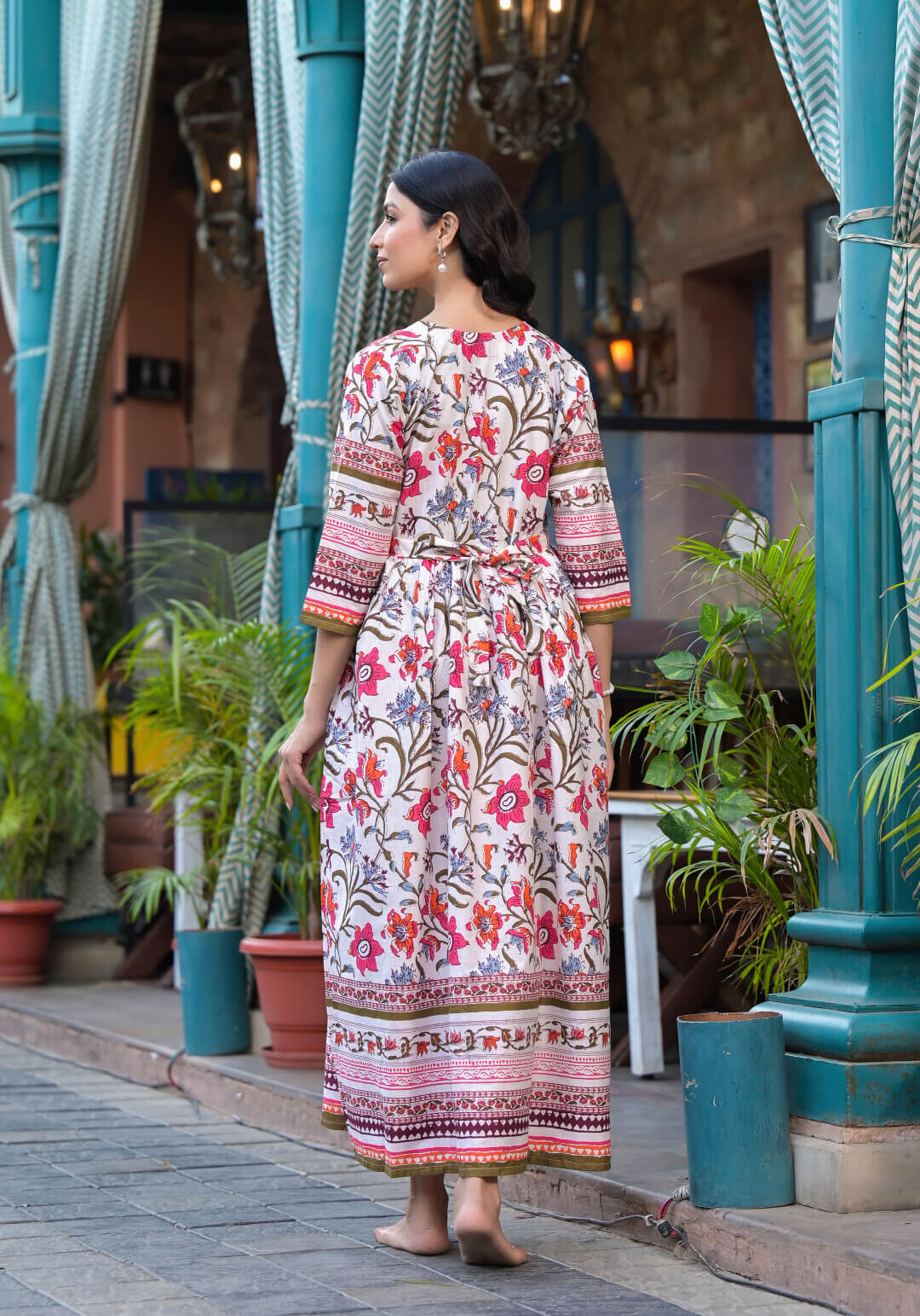 Cream Multi Floral Print Maternity & Feeding Midi Dress with Concealed Zipper