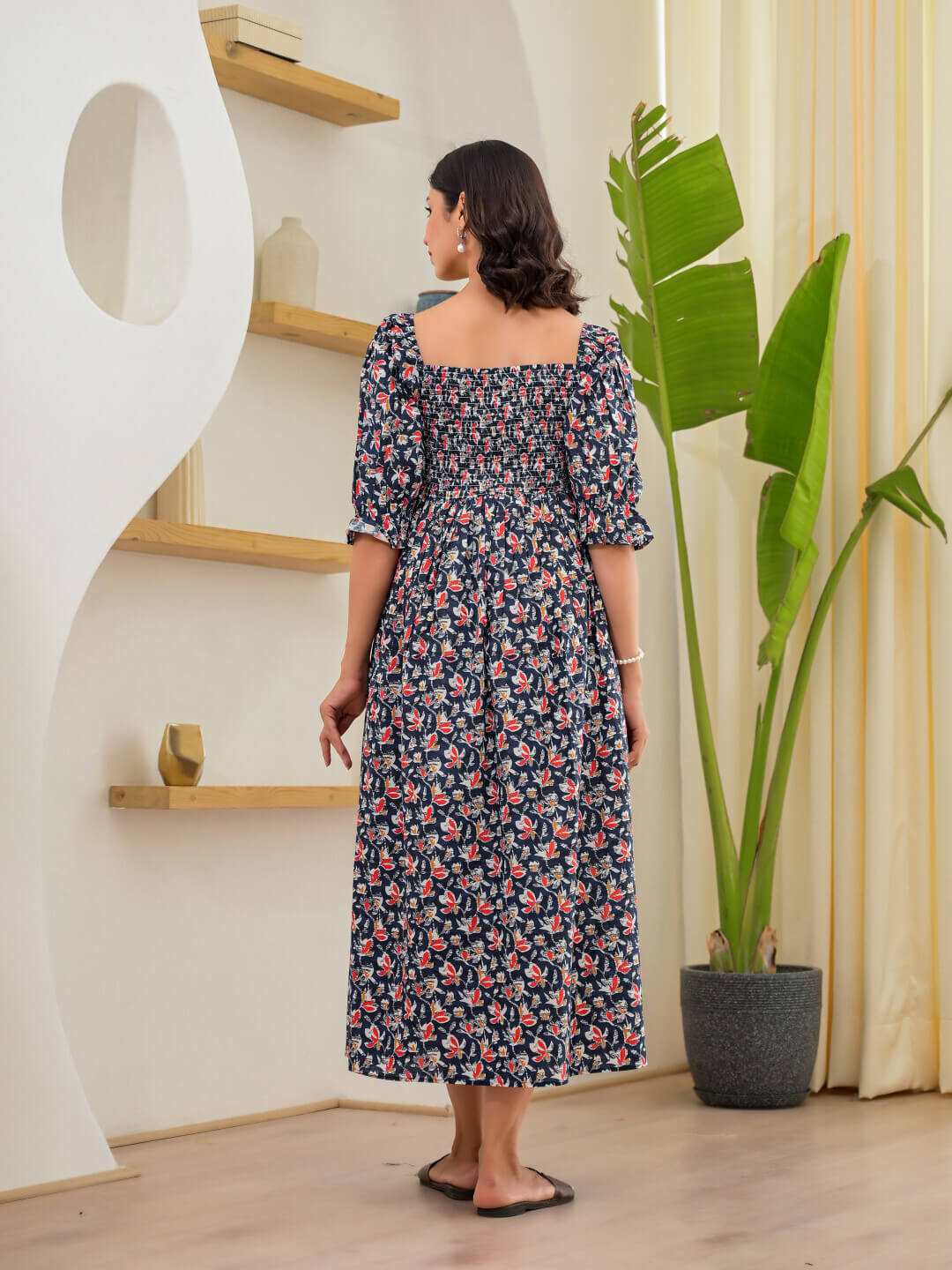 Indigo Multi Floral Print Maternity Flared Dress