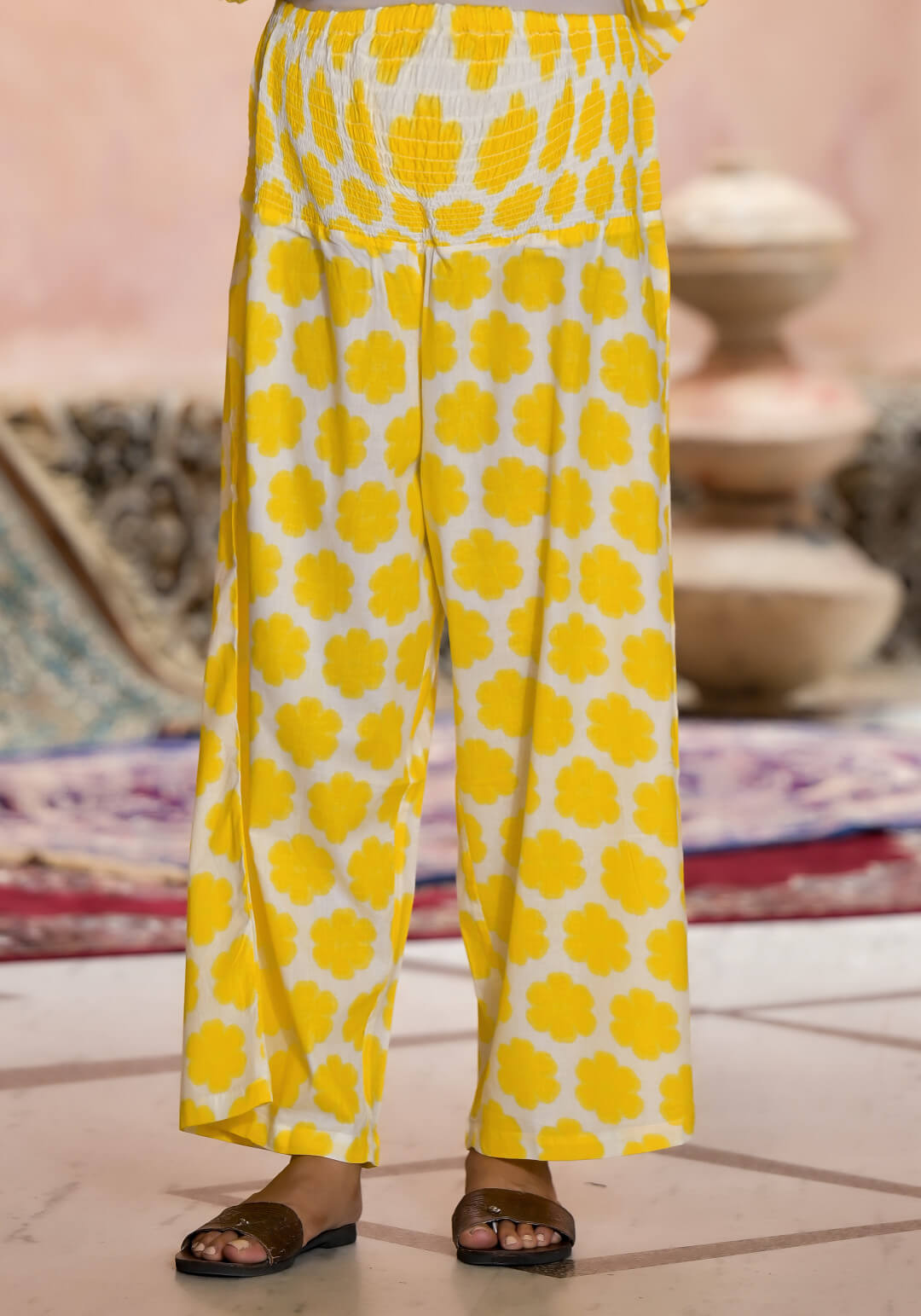 Yellow Floral Print Cotton Maternity & Feeding Co-ord Set with Concealed Zipper