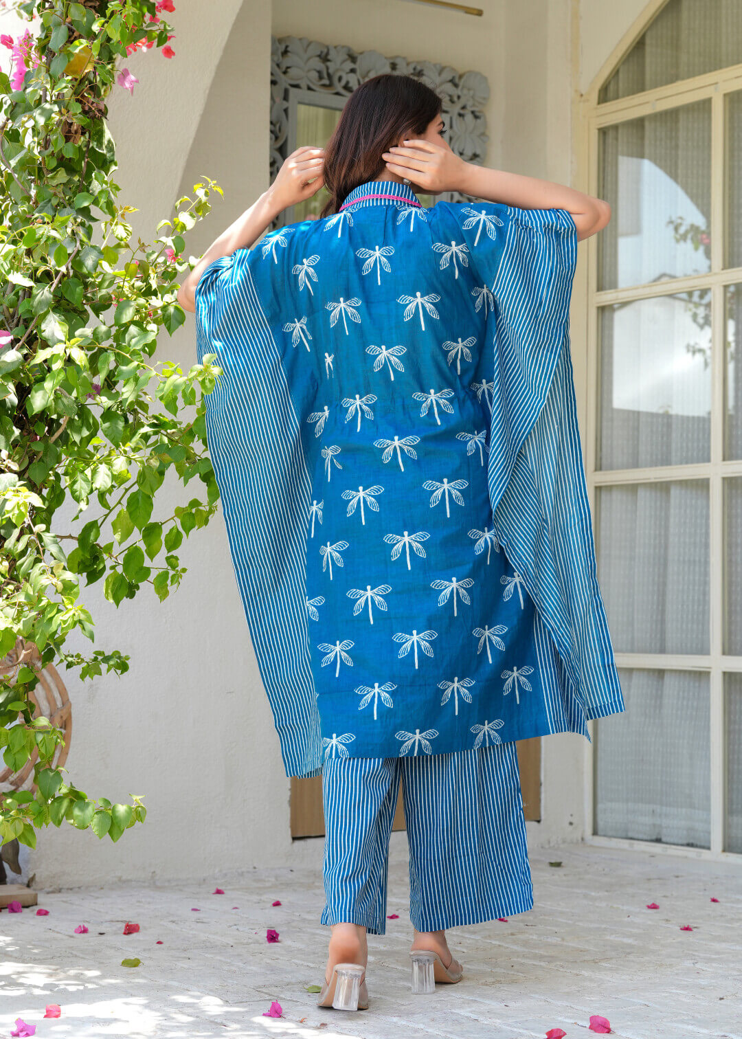 Indigo Blue Ethnic Print Cotton Maternity & Feeding Co-ord Set with Concealed Zipper