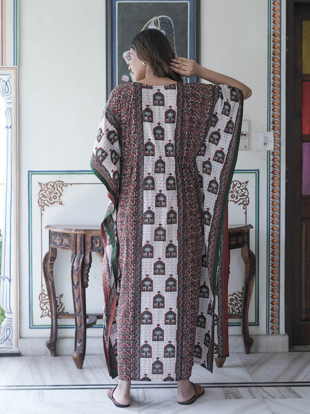 Black White Geometric Print Maternity & Feeding Kaftan Dress with Concealed Zipper