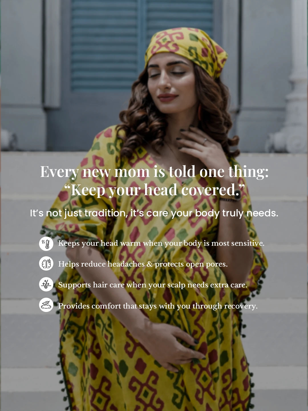 Yellow Multi Ikat Print Maternity & Feeding Kaftan Dress with Concealed Zipper