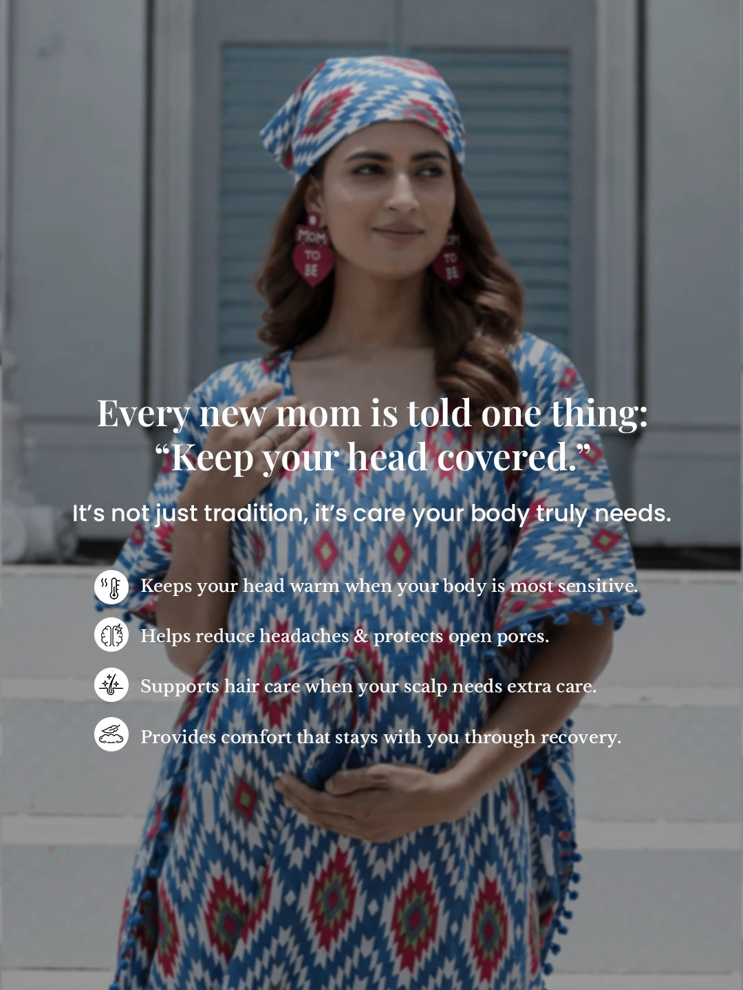 Indigo Red Ikat Print Maternity & Feeding Kaftan Dress with Concealed Zipper
