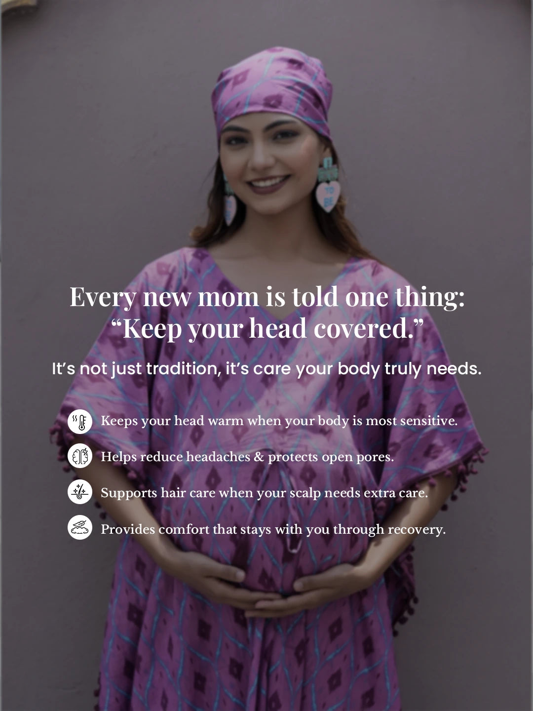 Mauve Ikat Print Maternity & Feeding Kaftan Dress with Concealed Zipper