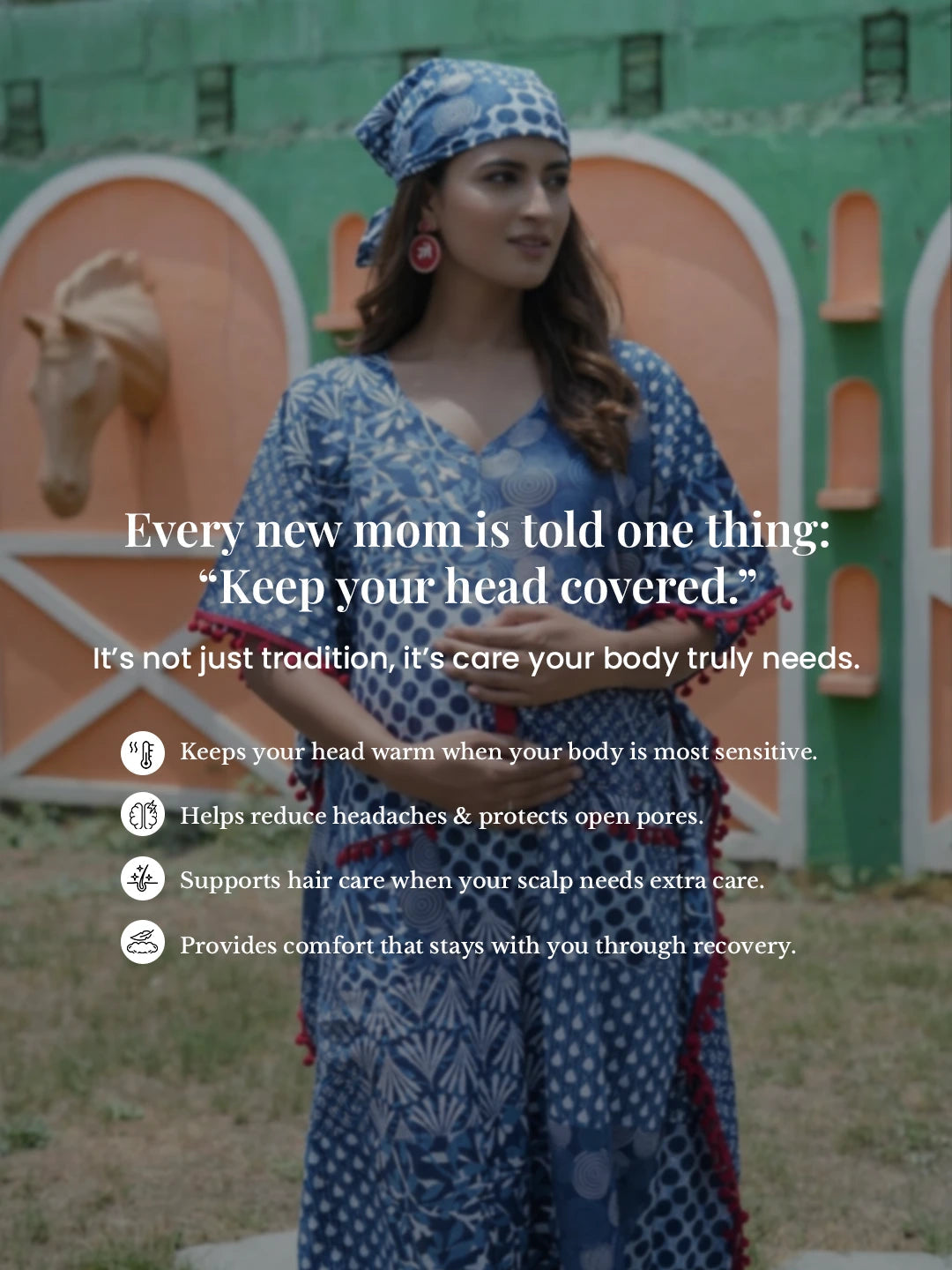 Indigo Ethnic Print Maternity & Feeding Kaftan Dress with Concealed Zipper