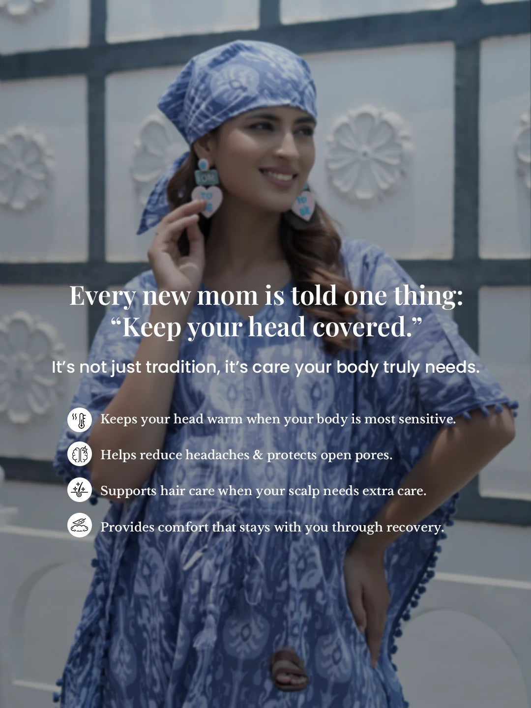 Blue Ikat Print Maternity & Feeding Kaftan Dress with Concealed Zipper