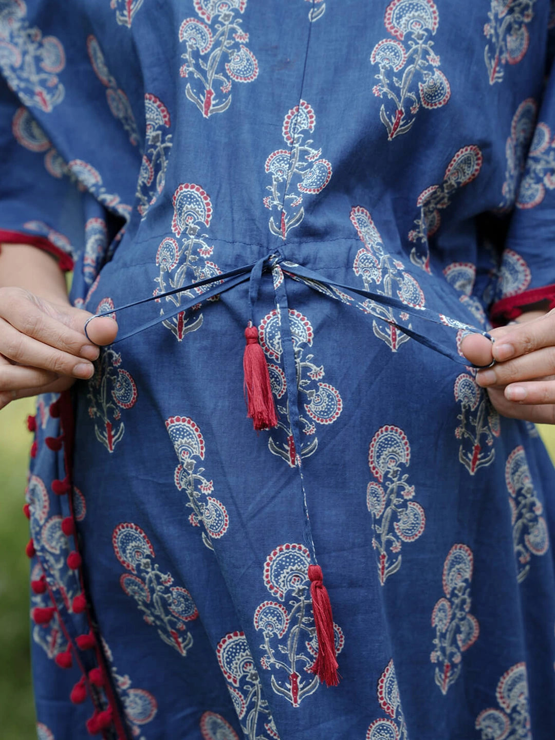 Indigo Ethnic Printed Maternity & Feeding Kaftan Dress with Concealed Zipper