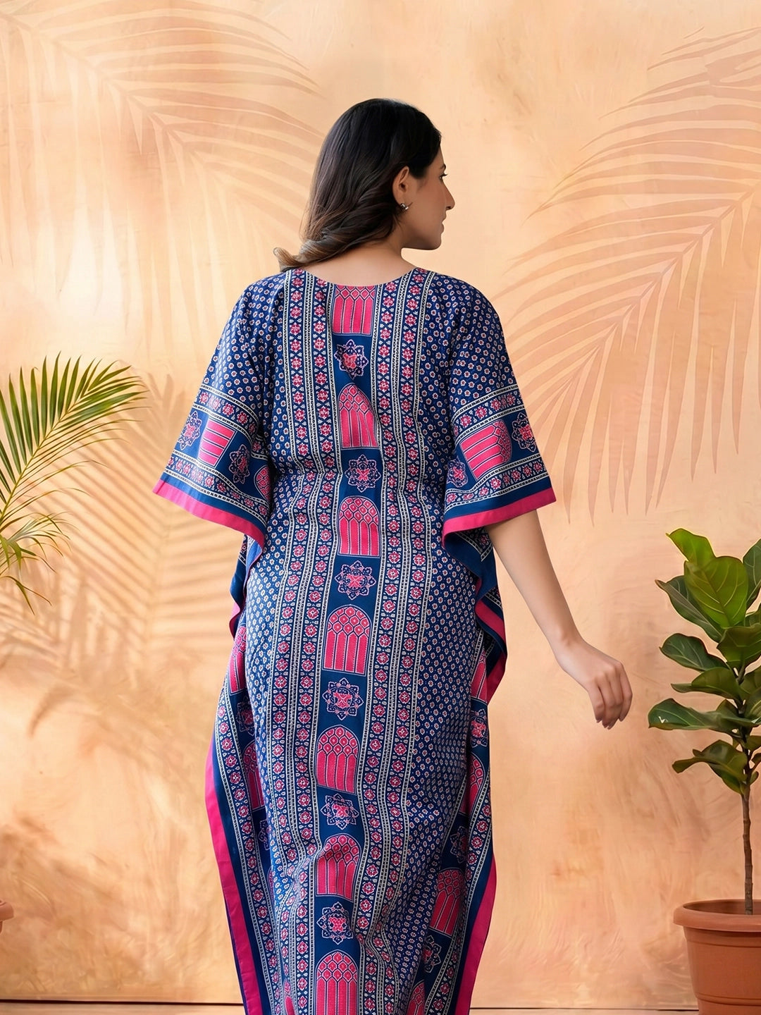 Indigo Multi Ethnic Motifs Printed Maternity & Feeding Kaftan Dress