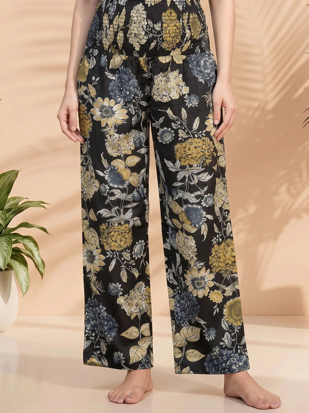 Black Floral Print Maternity Feeding-Friendly Kaftan Night Suit with Concealed Zipper