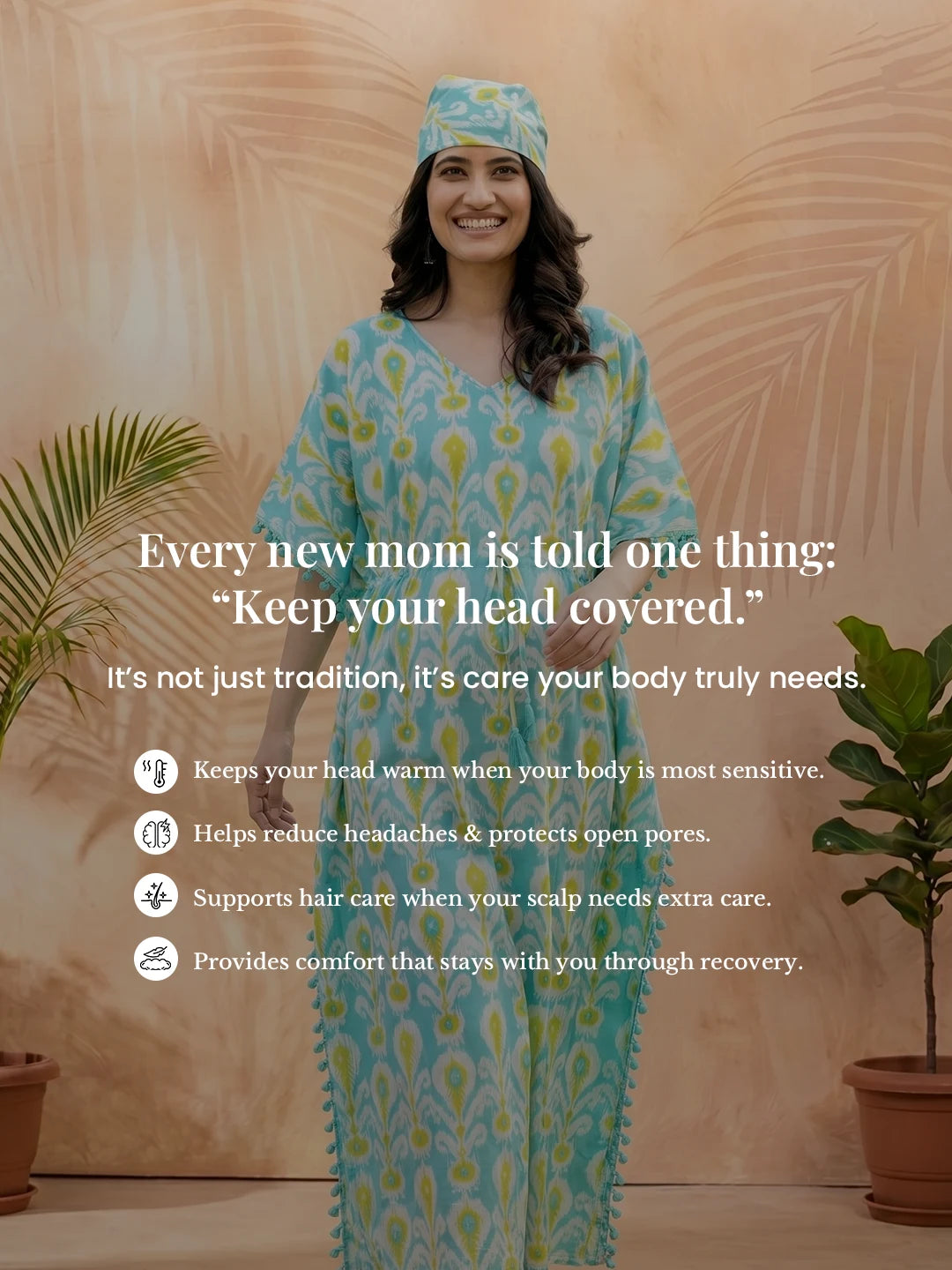 Turquoise Blue Ethnic Print Maternity & Feeding Kaftan Dress