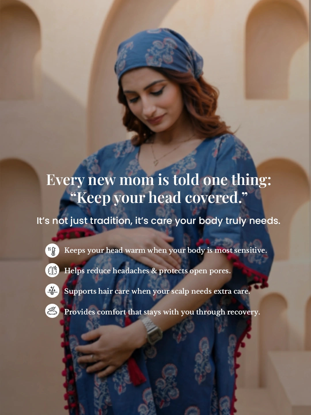 Indigo Ethnic Printed Maternity & Feeding Kaftan Dress with Concealed Zipper