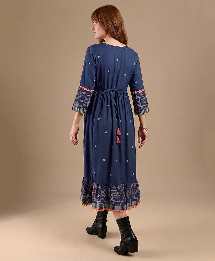 Elegant Ethnic Printed Maternity & Feeding Midi Dress