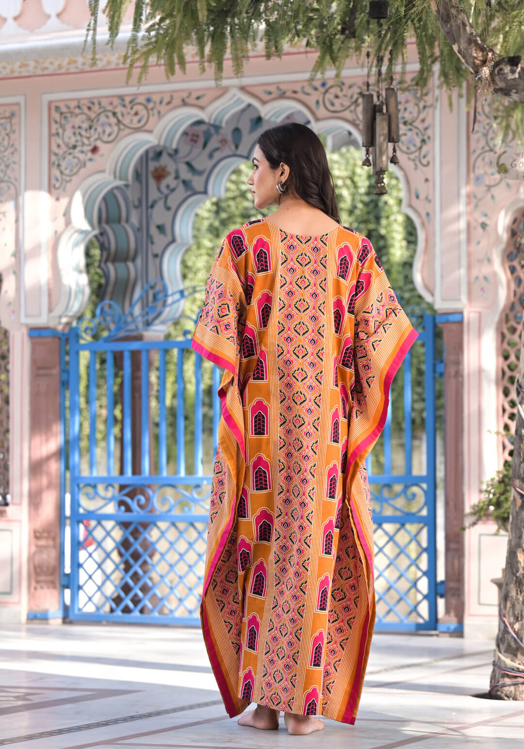 Rust Multi Ethnic Print Maternity & Feeding Kaftan Dress with Concealed Zipper