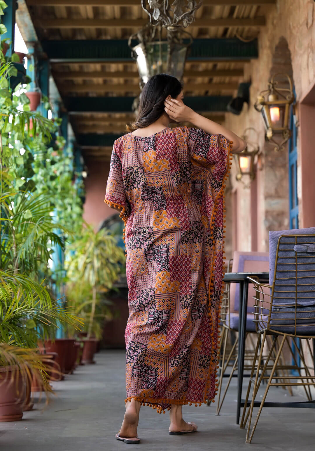 Black Rust Ethnic Print Maternity & Feeding Kaftan Dress with Concealed Zipper