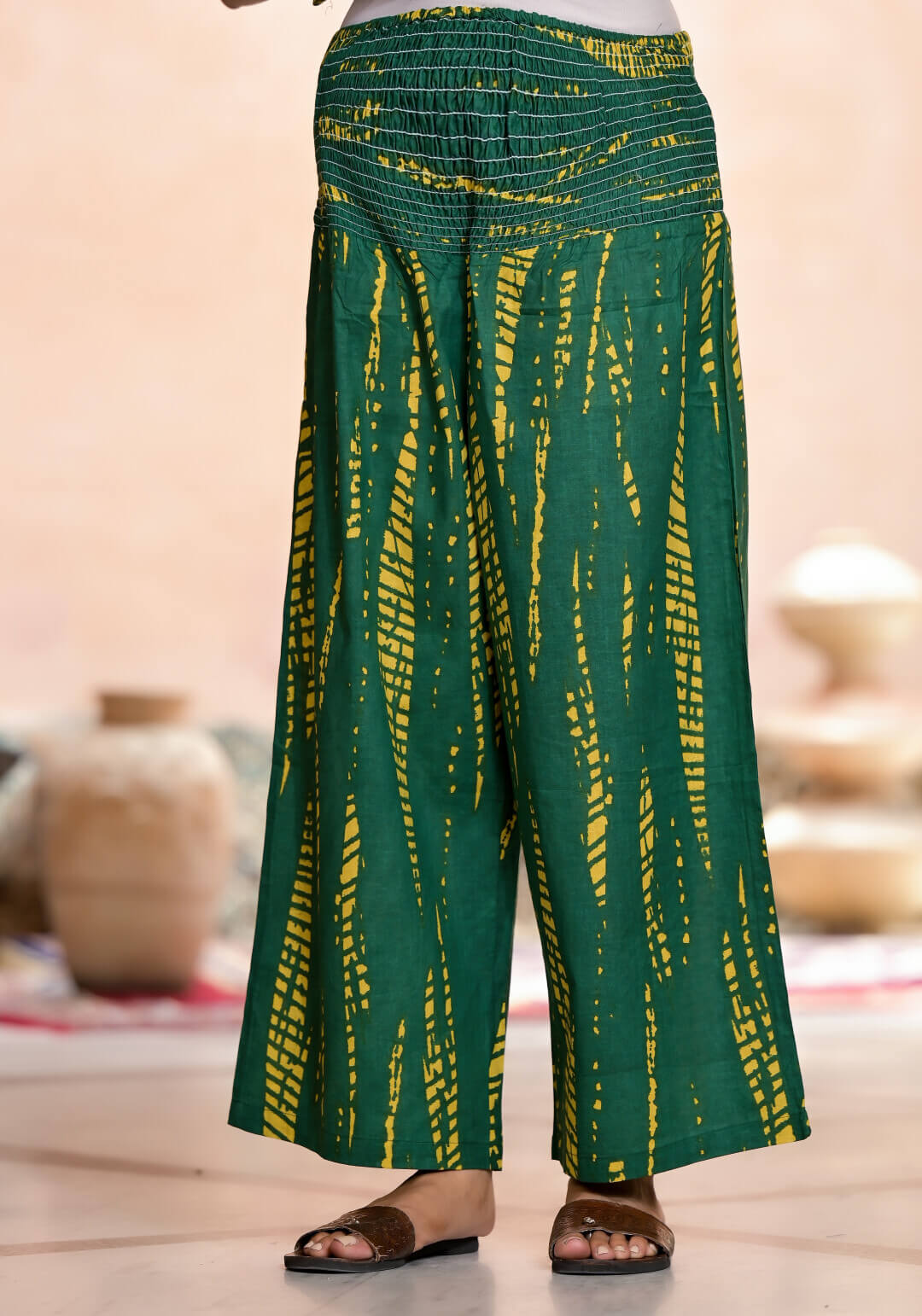 Bottle Green Yellow Ethnic Print Cotton Maternity & Feeding Co-ord Set with Concealed Zipper