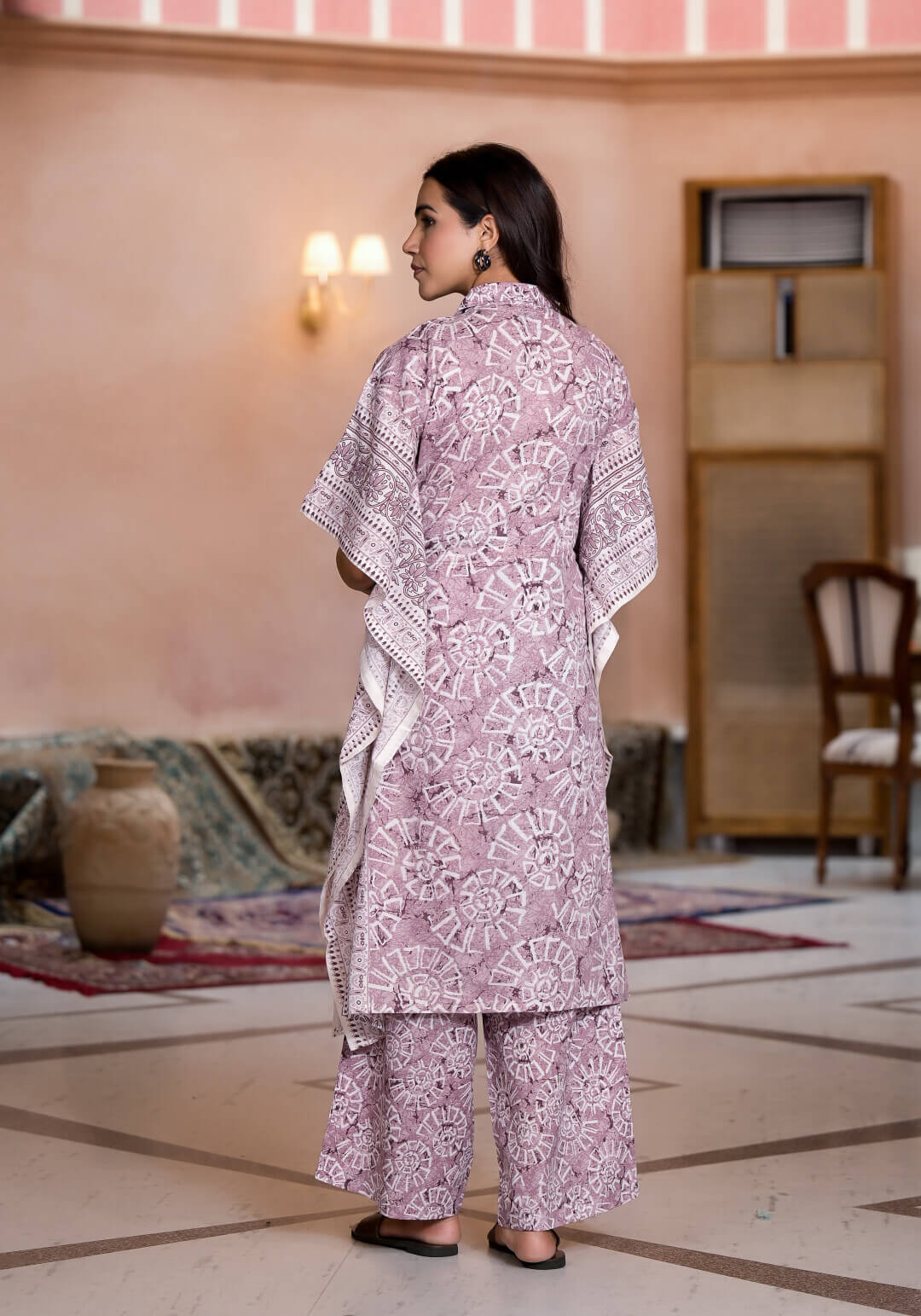 Onion Pink Ethnic Print Cotton Maternity & Feeding Co-ord Set with Concealed Zipper