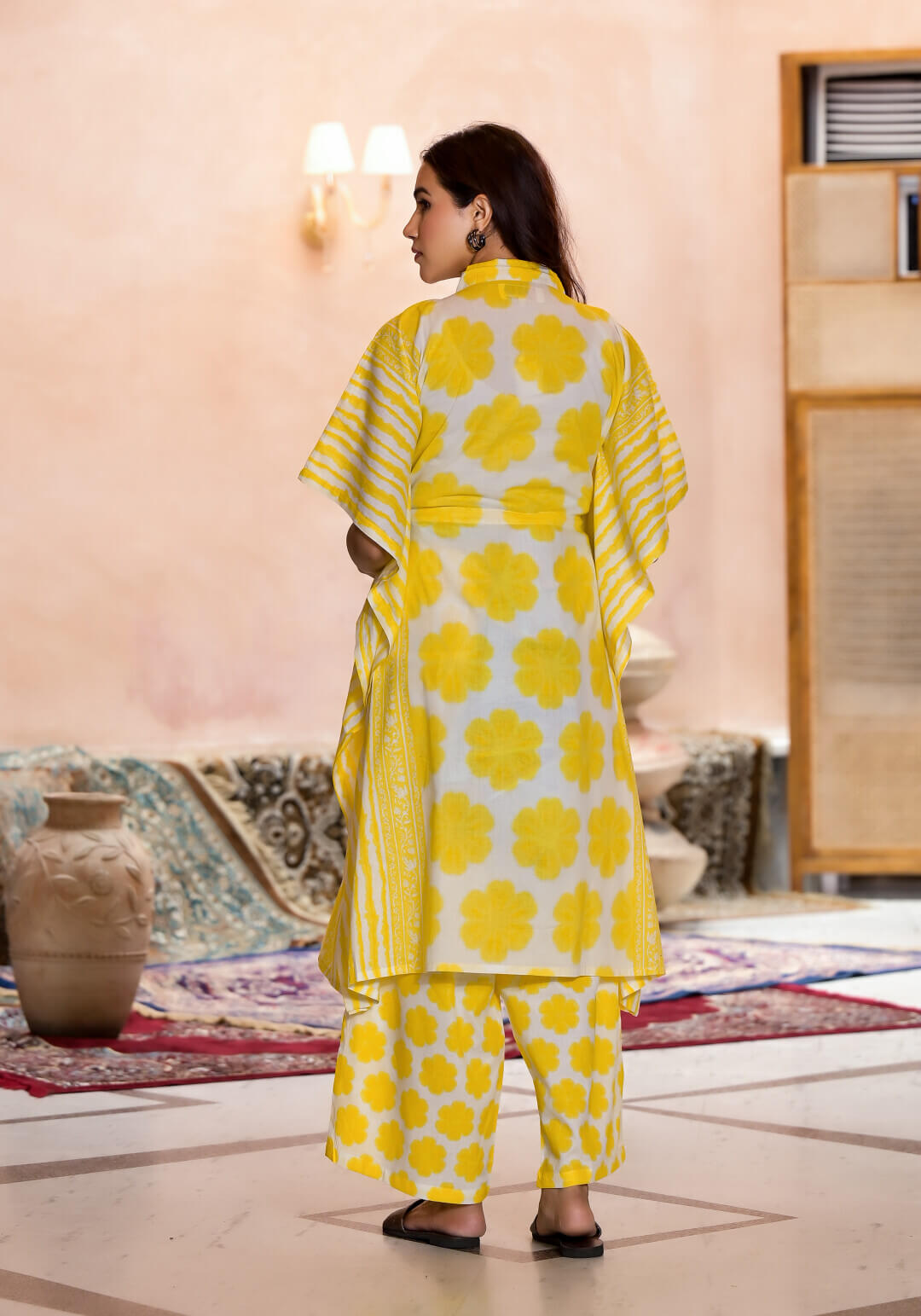 Yellow Floral Print Cotton Maternity & Feeding Co-ord Set with Concealed Zipper
