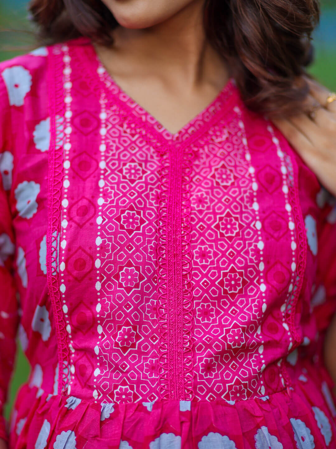 Fuchsia Floral Print Cotton Maternity & Feeding-Friendly Flare Kurta Set