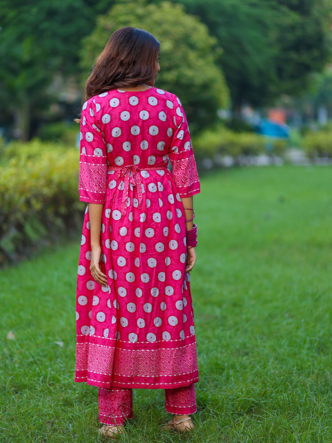Fuchsia Floral Print Cotton Maternity & Feeding-Friendly Flare Kurta Set
