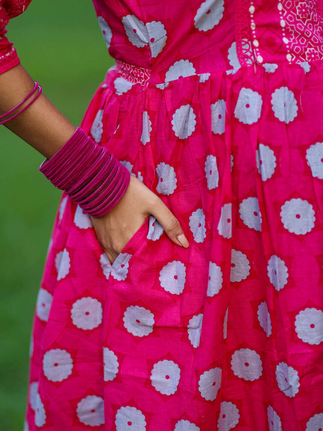 Fuchsia Floral Print Cotton Maternity & Feeding-Friendly Flare Kurta Set