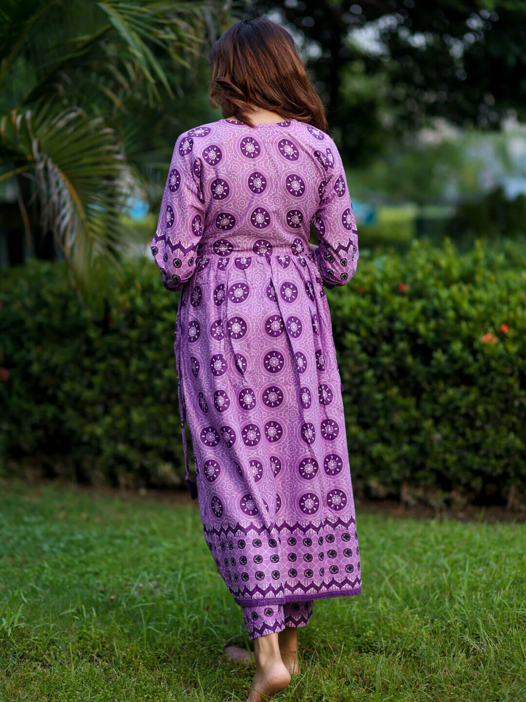 Purple Ethnic Print Cotton Maternity & Feeding-Friendly Flare Kurta Set