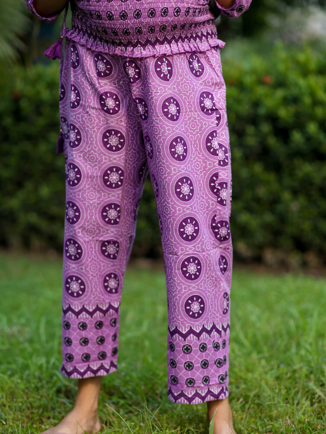 Purple Ethnic Print Cotton Maternity & Feeding-Friendly Flare Kurta Set