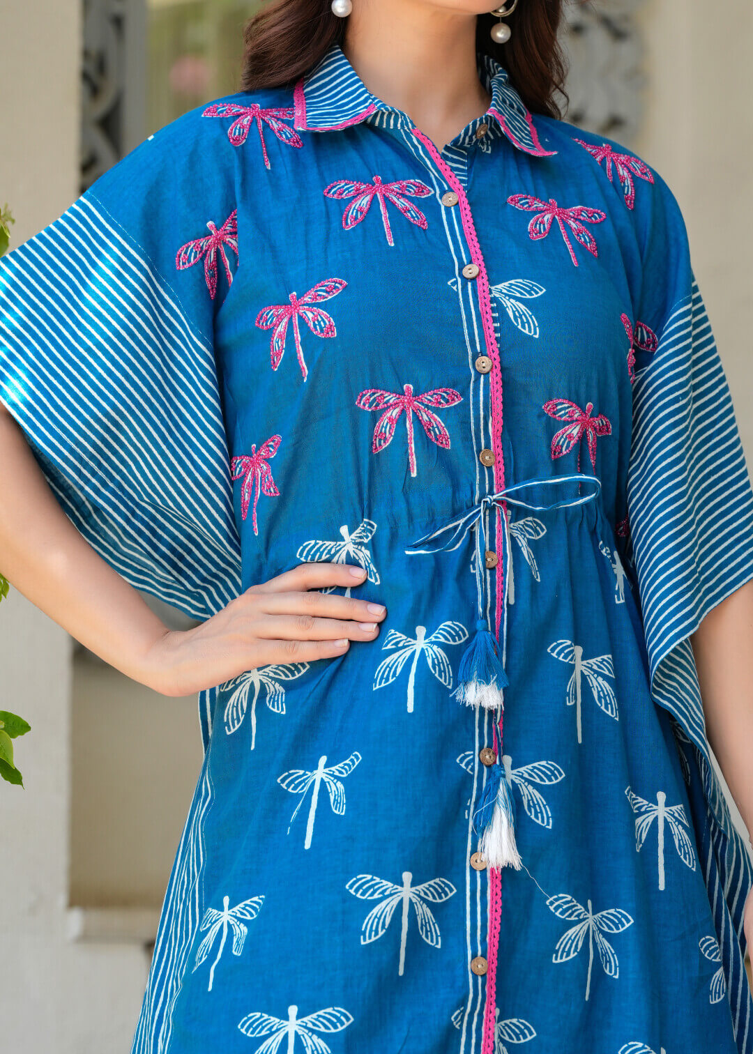 Indigo Blue Ethnic Print Cotton Maternity & Feeding Co-ord Set with Concealed Zipper