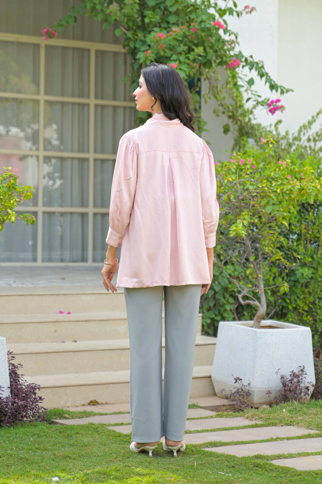 Light Pink Tie-up Neck Maternity Feeding-Friendly Top