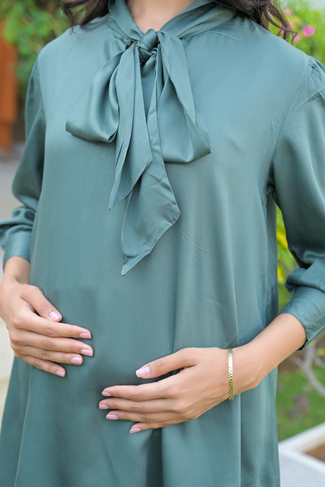 Green Tie-up Neck Maternity Feeding-Friendly Top