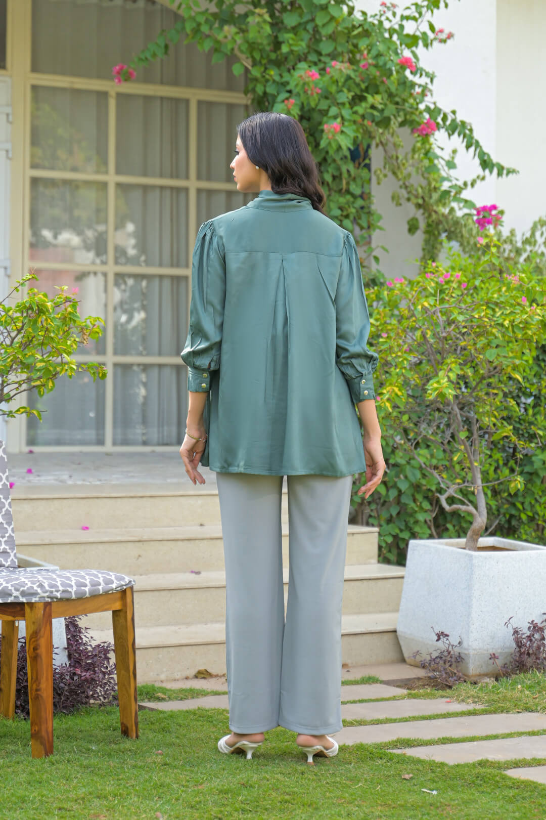 Green Tie-up Neck Maternity Feeding-Friendly Top