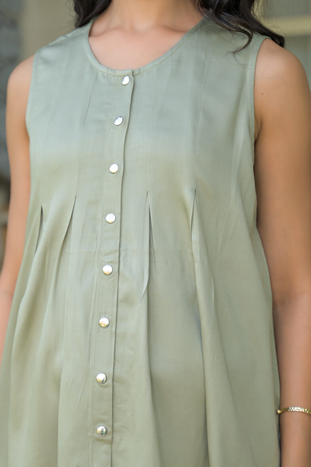 Olive Green Pleated Maternity Feeding-Friendly Top