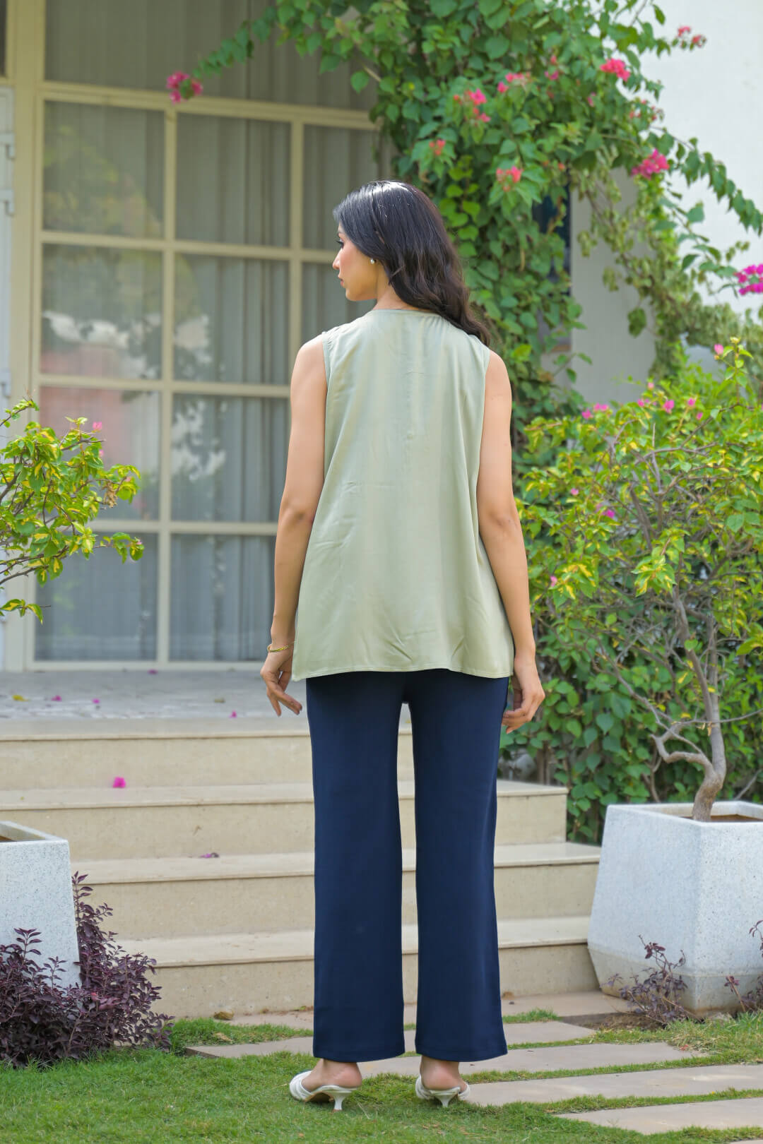 Olive Green Pleated Maternity Feeding-Friendly Top