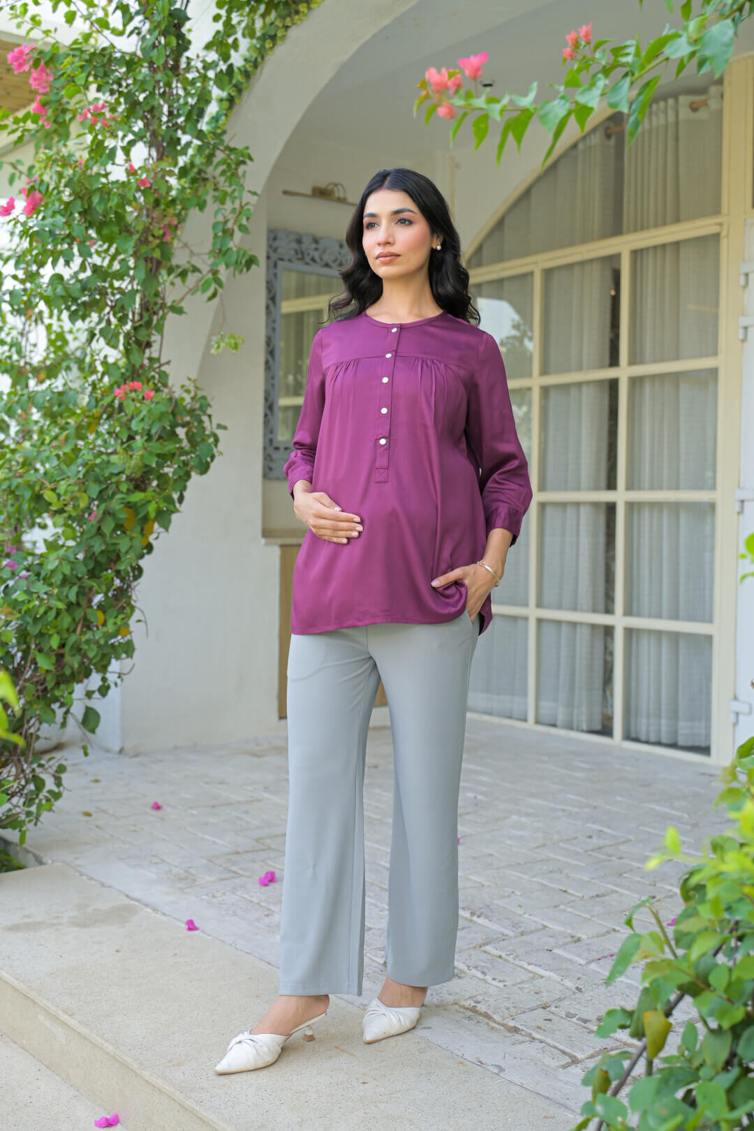 Plum Maternity Feeding-Friendly Top