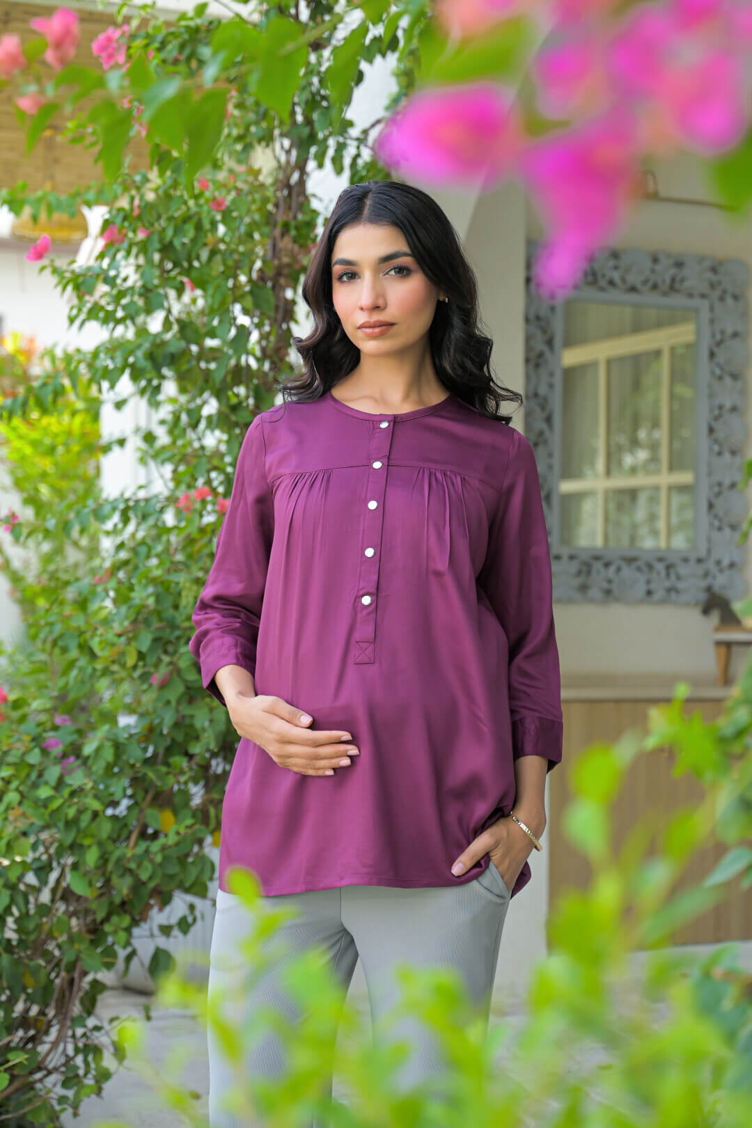 Plum Maternity Feeding-Friendly Top