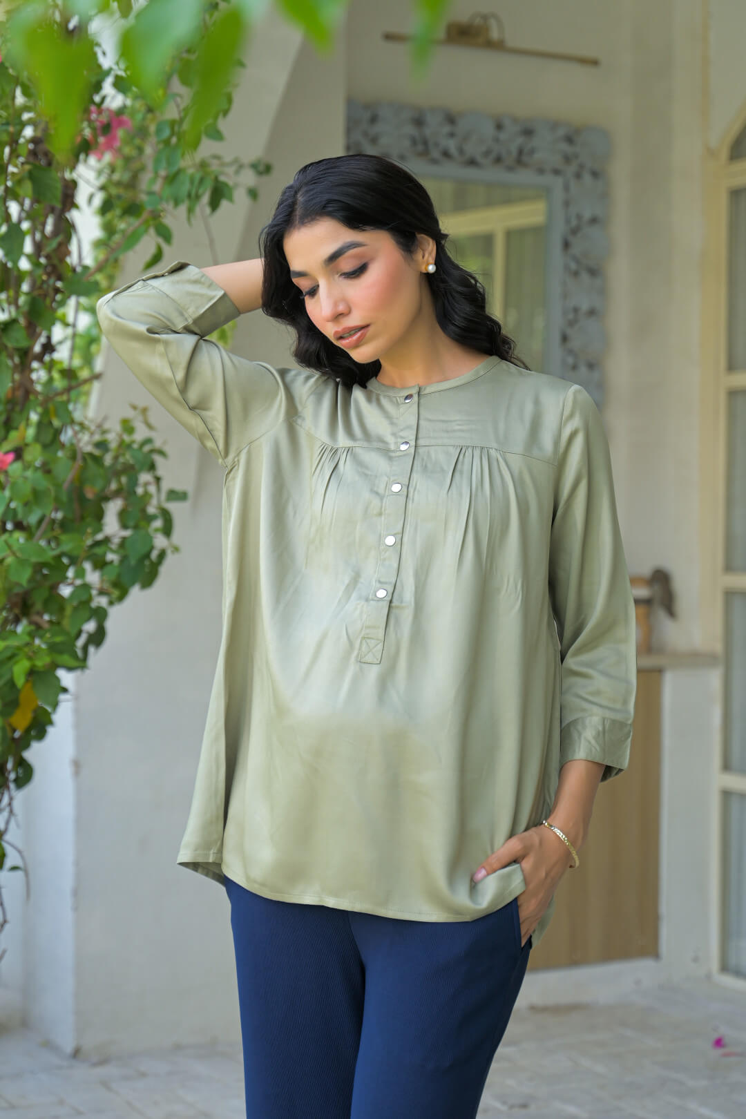 Olive Green Maternity Feeding-Friendly Top
