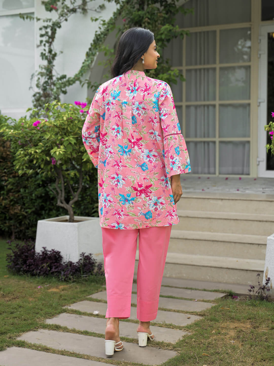 Pink Multi Floral Print Cotton Maternity Feeding-Friendly Top