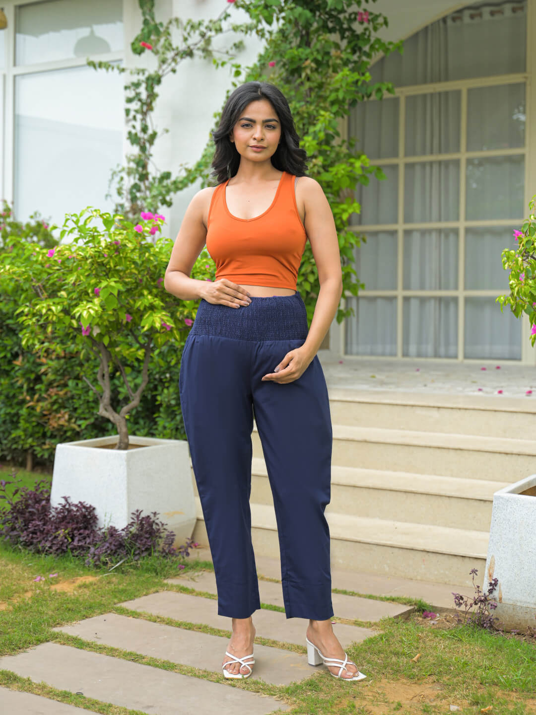 Navy Blue High-Rise Stretch Waist Maternity Comfort Trouser