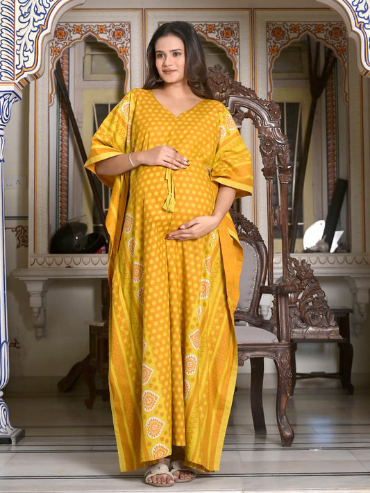 Rust Geometric Print Maternity & Feeding Kaftan Dress with Concealed Zipper