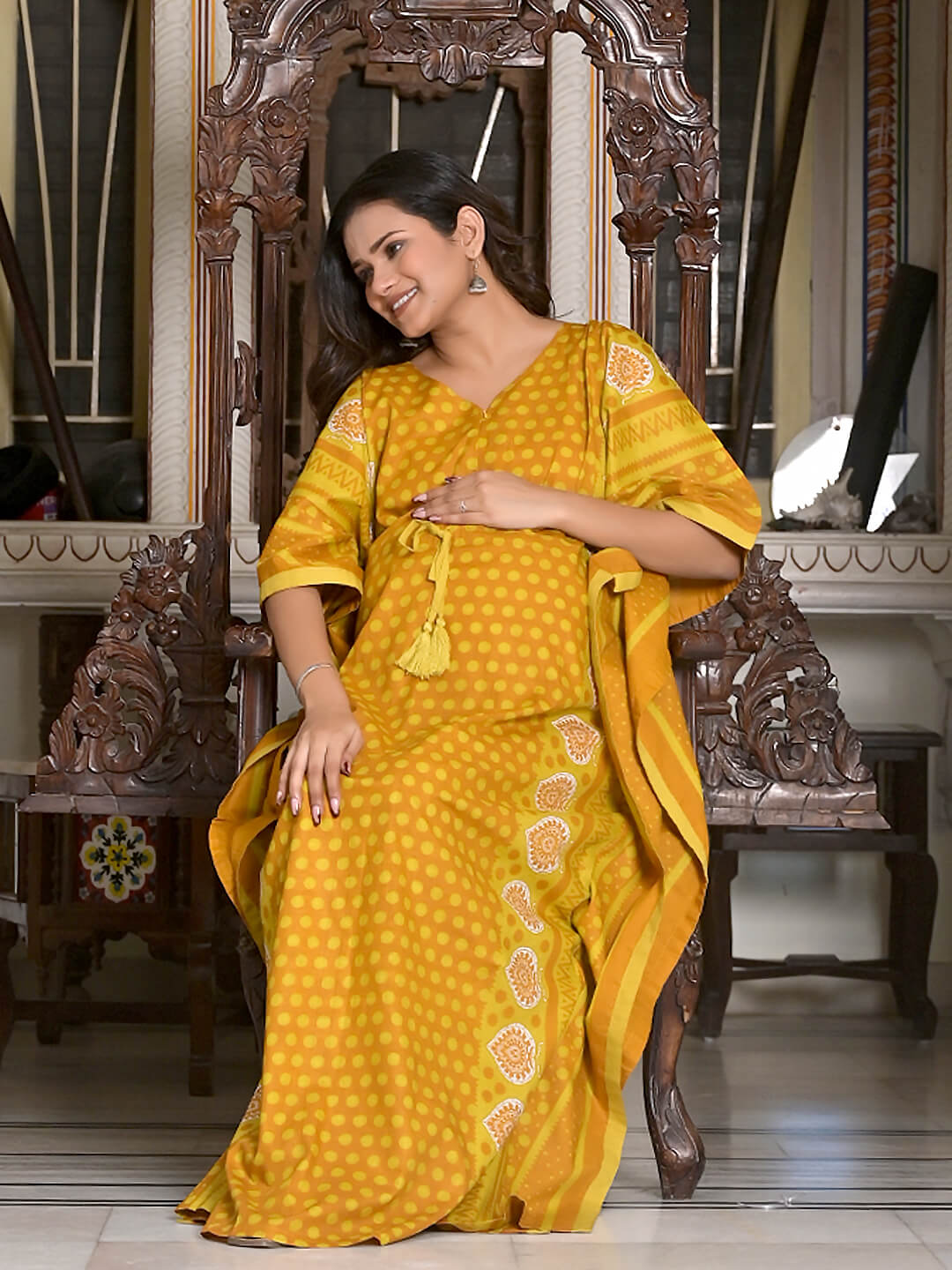 Rust Geometric Print Maternity & Feeding Kaftan Dress with Concealed Zipper