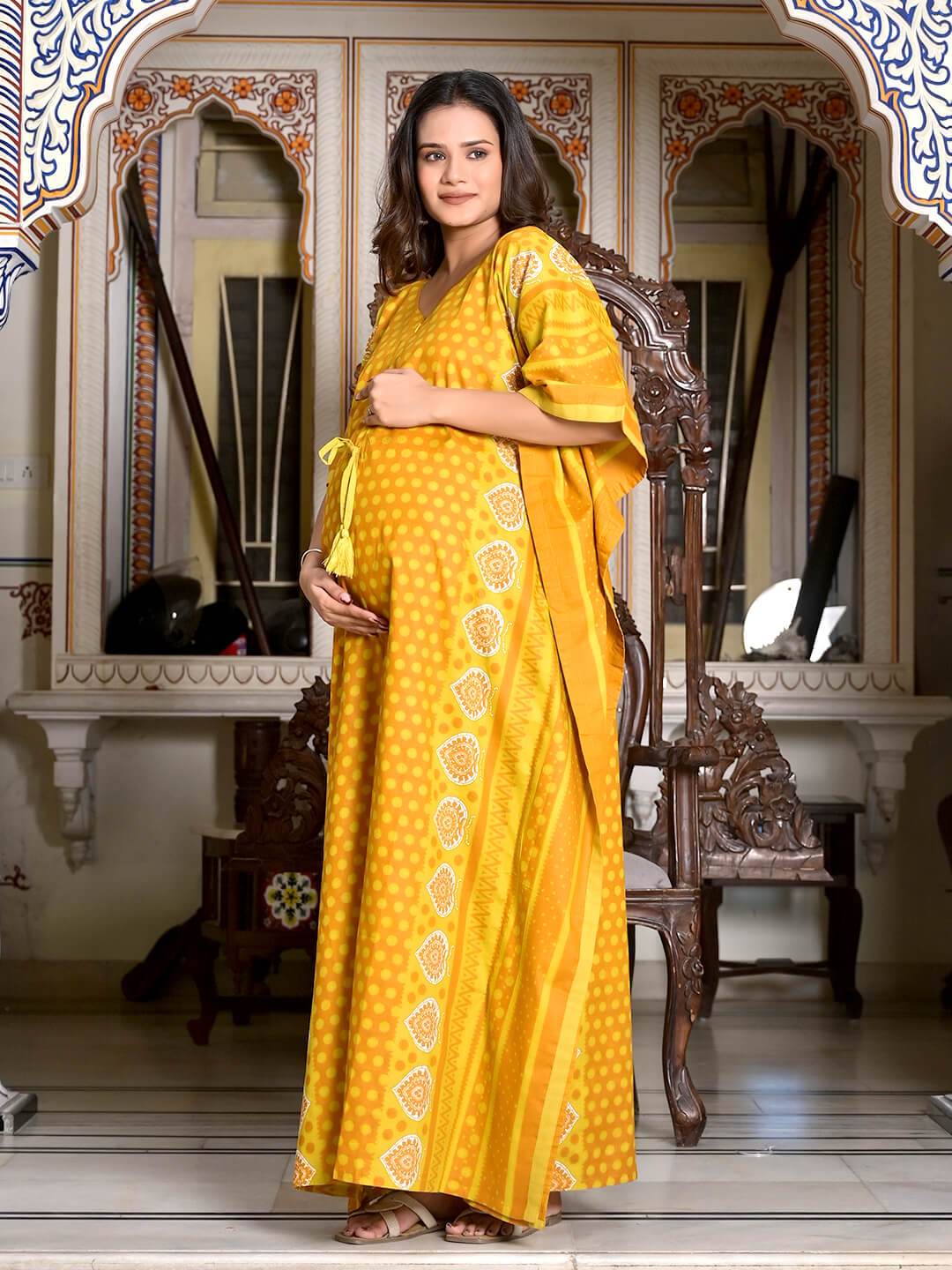 Rust Geometric Print Maternity & Feeding Kaftan Dress with Concealed Zipper