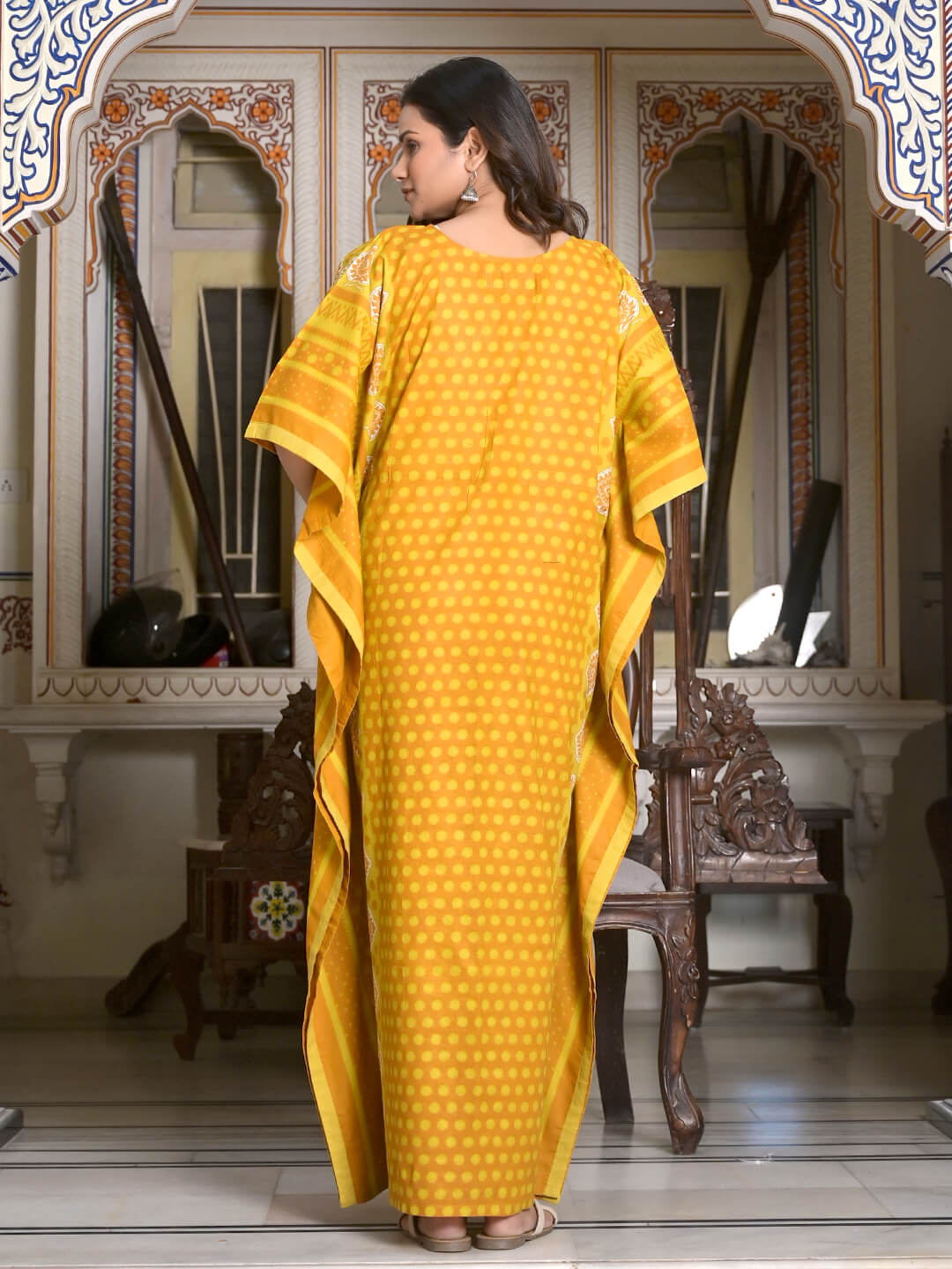 Rust Geometric Print Maternity & Feeding Kaftan Dress with Concealed Zipper