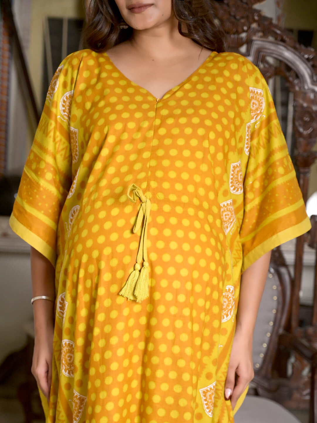 Rust Geometric Print Maternity & Feeding Kaftan Dress with Concealed Zipper
