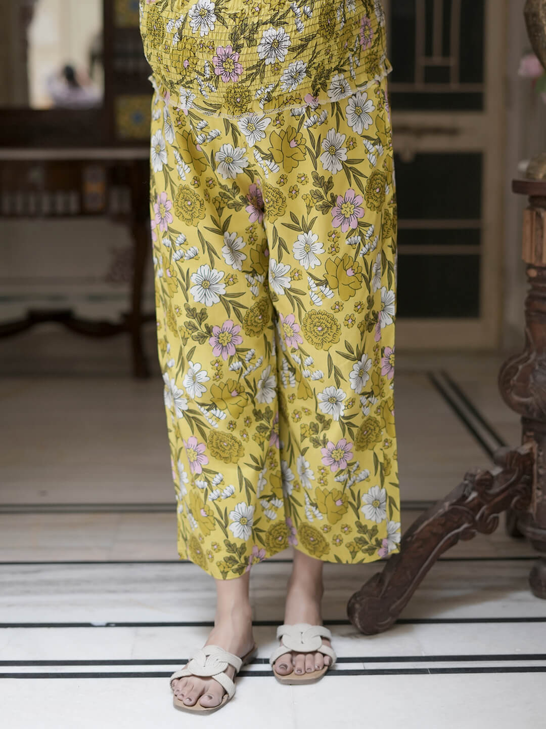 Yellow Multi Floral Print Cotton Maternity & Feeding-Friendly Flare Kurta Set