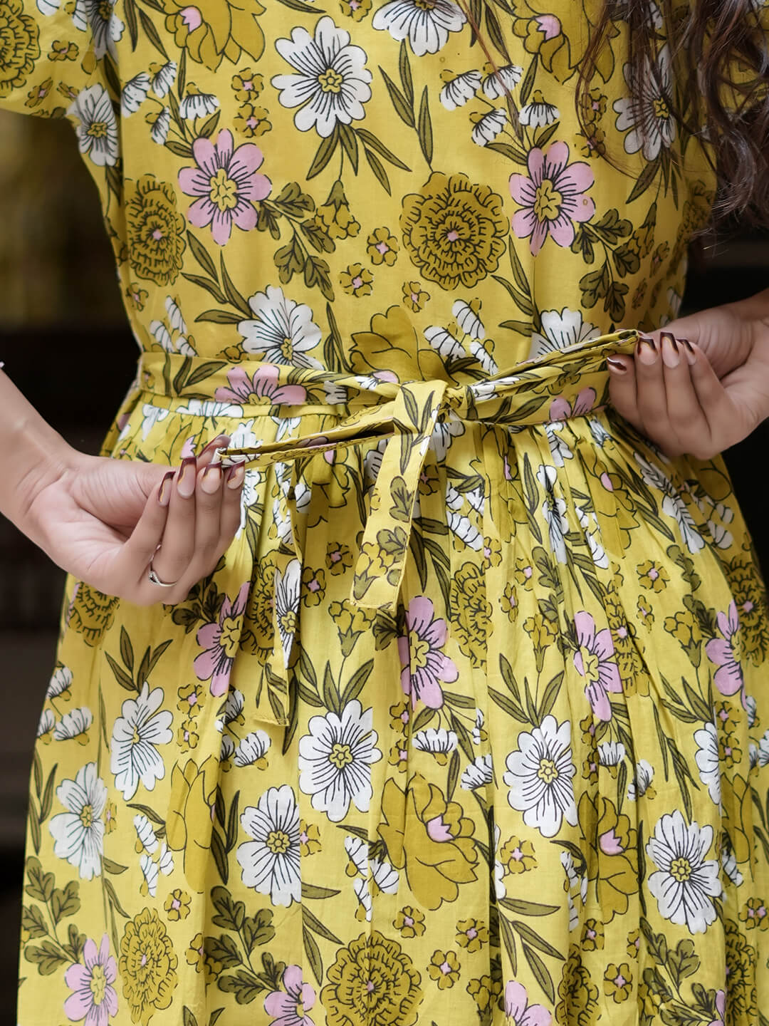 Yellow Multi Floral Print Cotton Maternity & Feeding-Friendly Flare Kurta Set