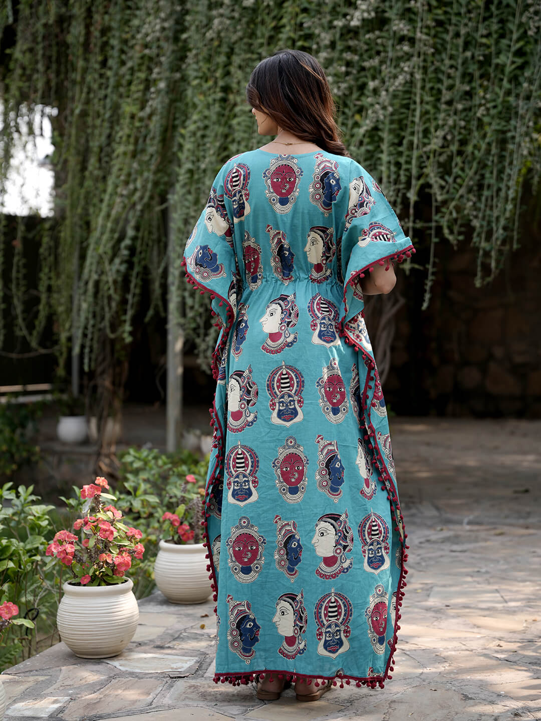 Turquoise Multi Ethnic Print Maternity & Feeding Kaftan Dress with Concealed Zipper