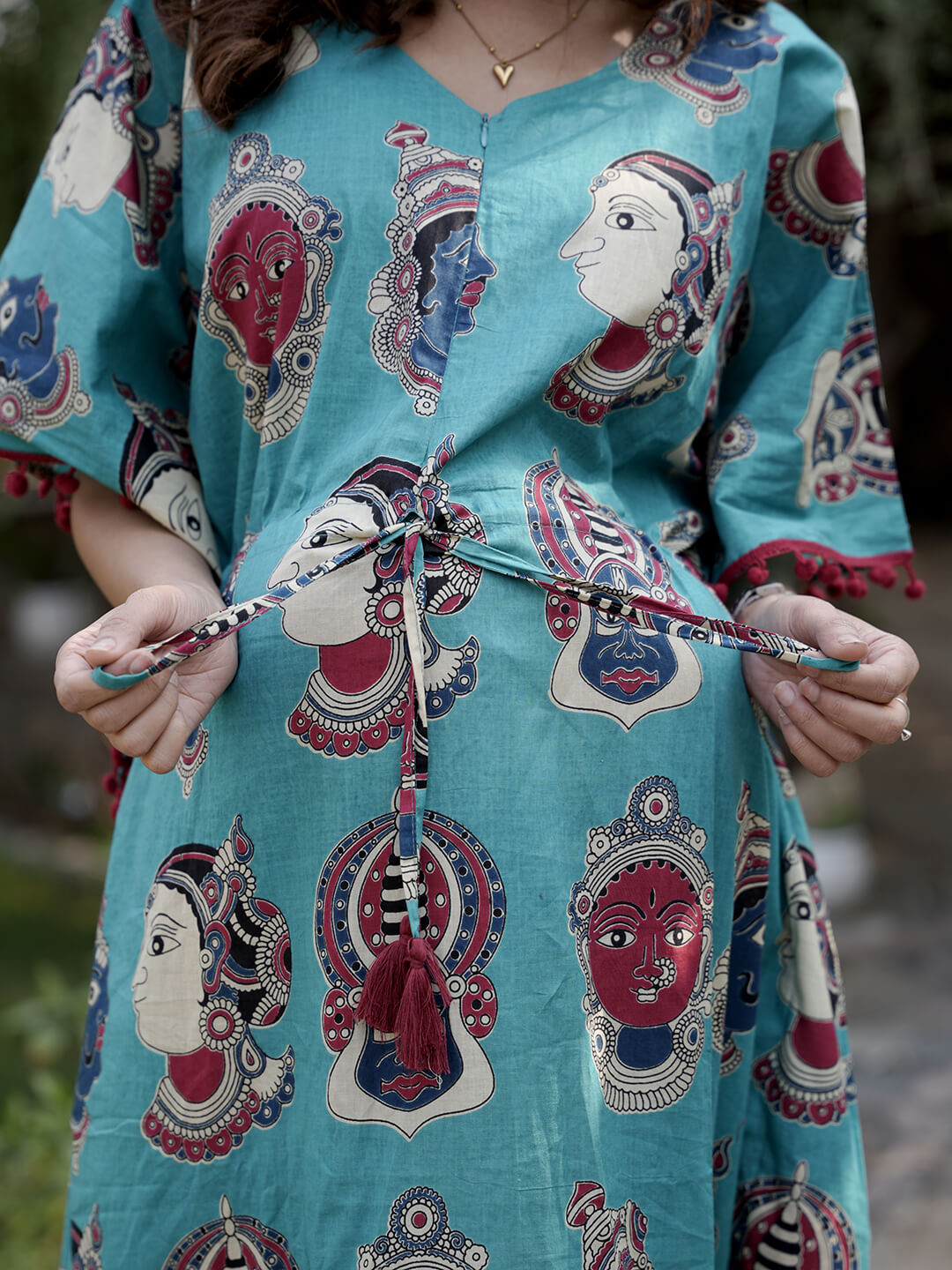Turquoise Multi Ethnic Print Maternity & Feeding Kaftan Dress with Concealed Zipper