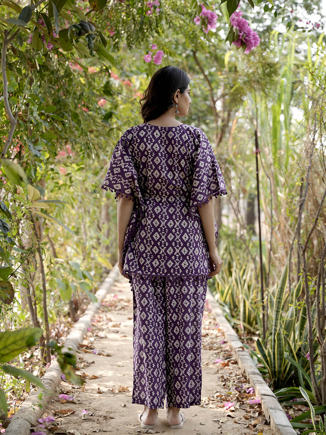 Purple Printed Cotton Maternity Feeding-Friendly Kaftan Night Suit