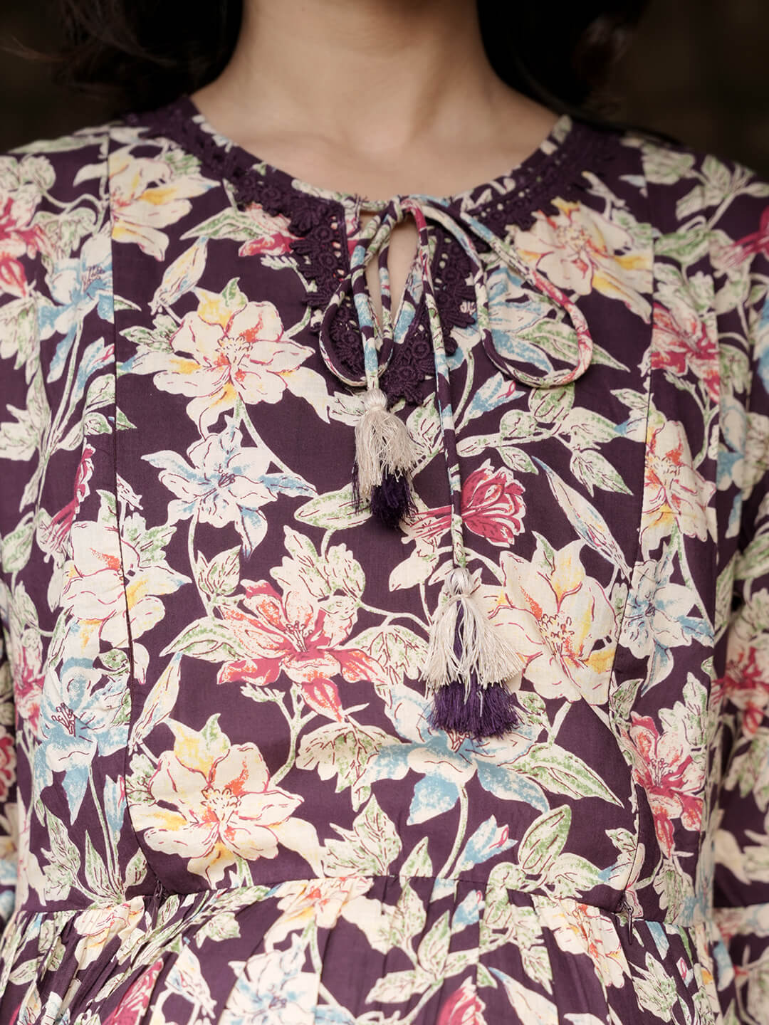 Burgundy Floral Print Maternity & Feeding Midi Dress with Concealed Zippers