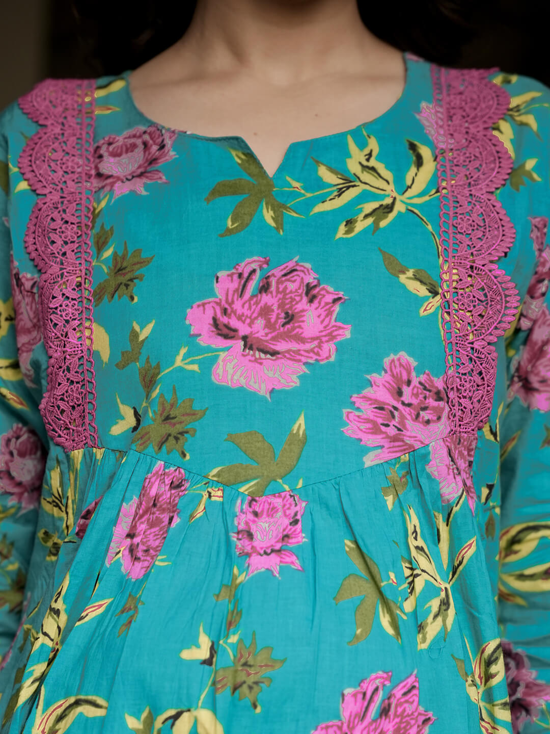 Sea Green Floral Print Maternity & Feeding Midi Dress with Concealed Zippers