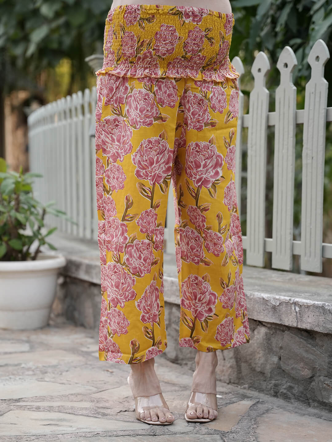 Mustard Floral Printed Maternity & Feeding Friendly Cotton Kurta Set